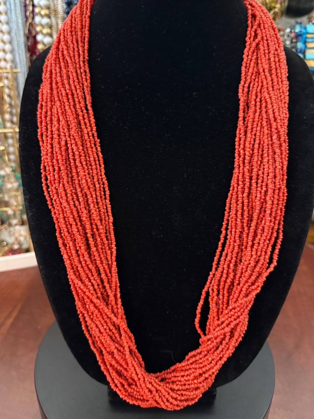 Vibrant 30 Strand Ox Blood Coral Multi-Strand Necklace